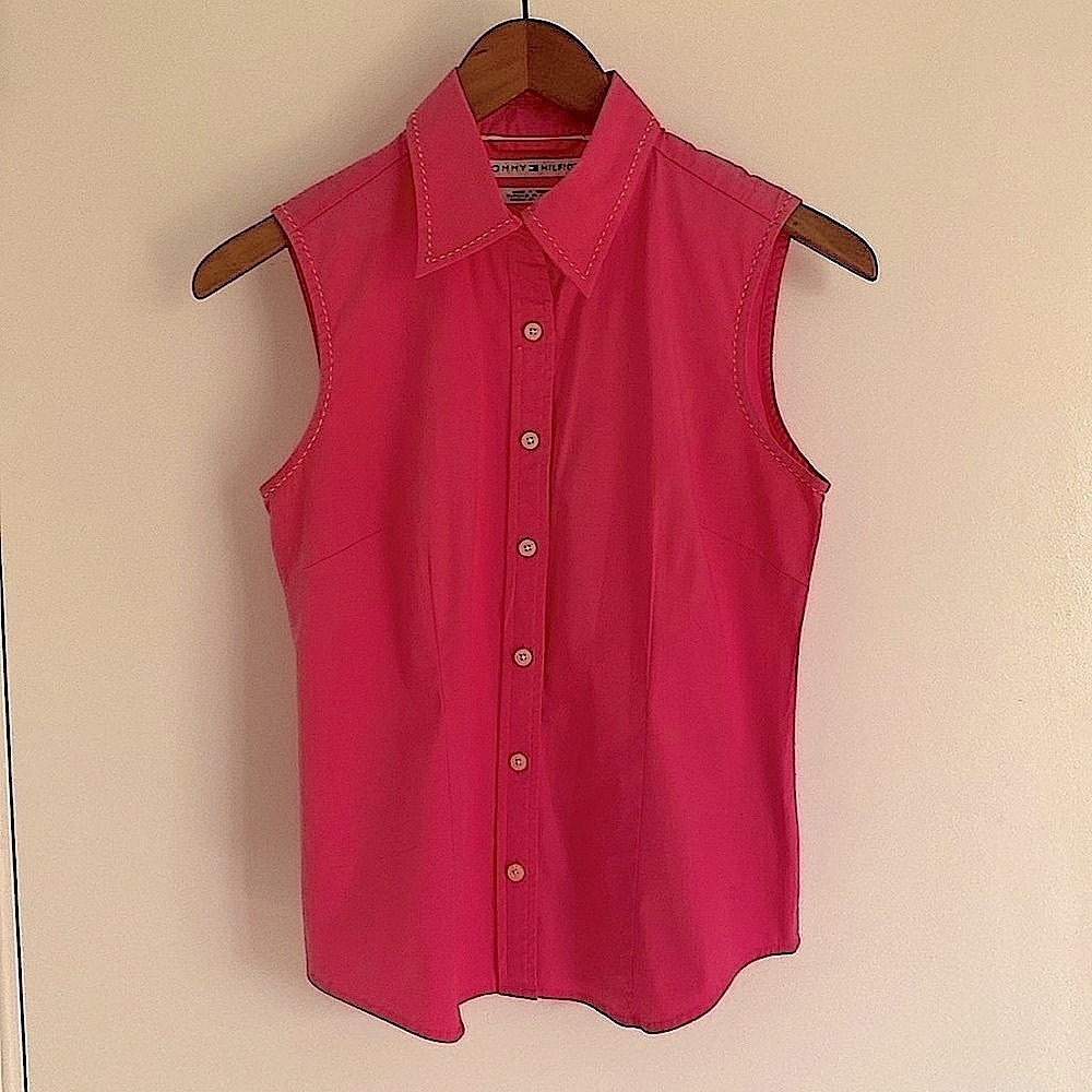 TOMMY HILFIGER, Hot pink retro sleeveless button-down blouse size size 4